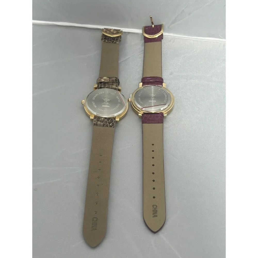 Fashion Quartz Wristwatch Set Gold‎ Tone Case Faux Croc Band K Crystal Dial